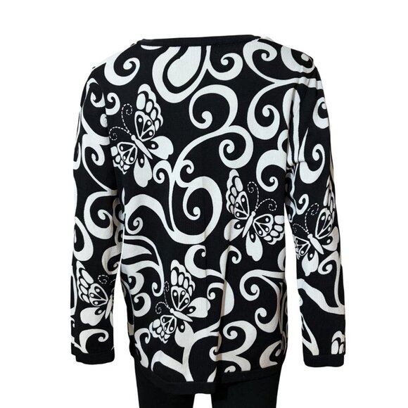 Alfred Dunner Black White Butterfly Blouse Size Large - Picture 3 of 3